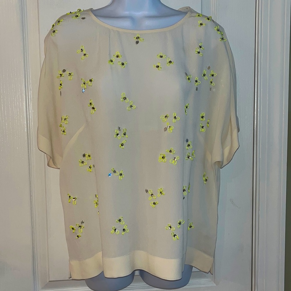 French Connection Short Sleeve Embellished Blouse- Size 10